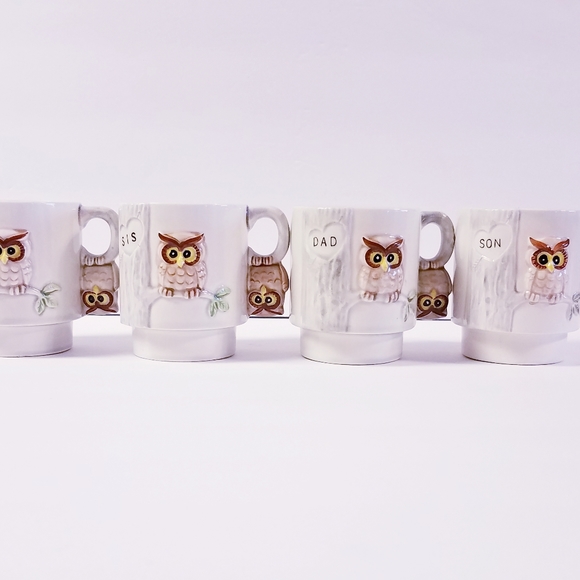 4 Enesco Owl Coffee Cup Emotional Support Stackable Family Dad Mom Son Sister - Picture 2 of 13